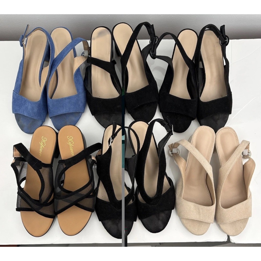 6 PAIR Slingback Sandals Block Heel  Sz 8 8.5 9 ~ Quiet Luxury Neo Minimalism